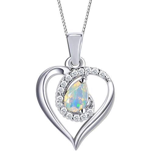 FANTASTIC NAILS COSMETIC COLLECTIONS Damen Herz Halskette 925 Sterling Silber Zirkonia echter Edelstein (Äthiopischer Opal K912+V8, 50) von FANTASTIC NAILS COSMETIC COLLECTIONS