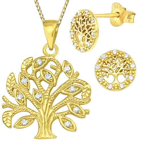 FANTASTIC NAILS COSMETIC COLLECTIONS Damen Lebensbaum Schmuckset echt 925 Sterling Silber Gold Baum des Lebens (P18+P19+V12 / 50cm) von FANTASTIC NAILS COSMETIC COLLECTIONS