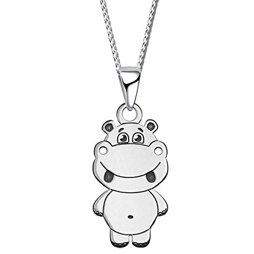 Kinder Hals-Kette mit Anhänger echt 925 Sterling Silber Mädchen Nilpferd (Silber A30, 40) von FANTASTIC NAILS COSMETIC COLLECTIONS