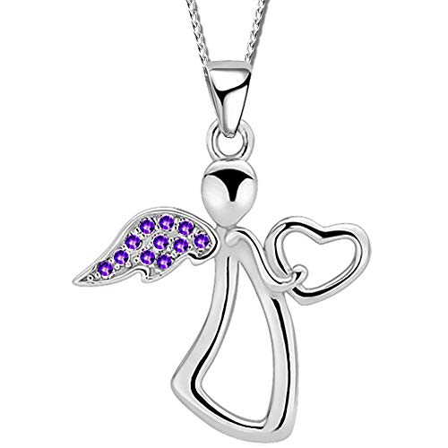 FANTASTIC NAILS COSMETIC COLLECTIONS Mädchen Engel Halskette mit Anhänger aus echt 925 Sterling Silber mit Zirkonia Schutzengel kleine Kinder Damen K800 Lila + Organzabeutel 40cm von FANTASTIC NAILS COSMETIC COLLECTIONS