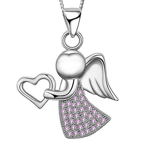 FANTASTIC NAILS COSMETIC COLLECTIONS Mädchen Engel kurze Halskette mit Anhänger echt 925 Sterling Silber mit Zirkonia Kinder K796 Rosa + Organzabeutel 40cm von FANTASTIC NAILS COSMETIC COLLECTIONS
