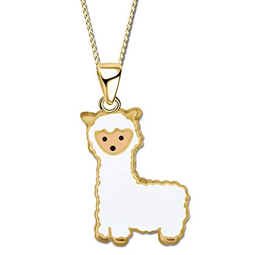 FANTASTIC NAILS COSMETIC COLLECTIONS Mädchen Hals-Kette mit Anhänger echt 925 Sterling Silber Gold Alpaka Lama kleine Kinder K723o 45cm von FANTASTIC NAILS COSMETIC COLLECTIONS