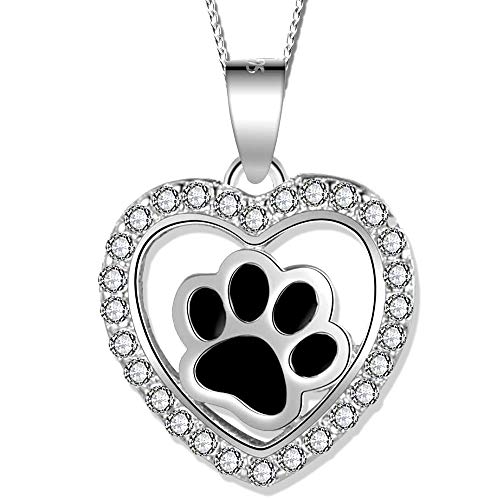 FANTASTIC NAILS COSMETIC COLLECTIONS Mädchen Pfote Herz Anhänger mit Halskette echt 925 Sterling Silber mit Zirkonia Kinder (Silber K851 + Organzabeutel, 45) von FANTASTIC NAILS COSMETIC COLLECTIONS