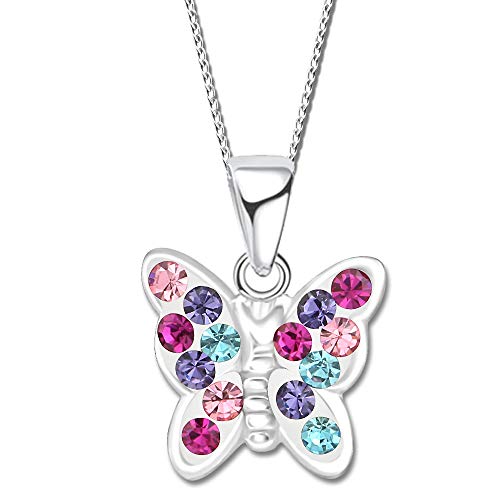 FANTASTIC NAILS COSMETIC COLLECTIONS Mädchen Schmetterling Halskette mit Anhänger echt 925 Sterling Silber mit Zirkonia Geschenk Idee beste Freundin Kinder K652o Bunt + 40cm von FANTASTIC NAILS COSMETIC COLLECTIONS