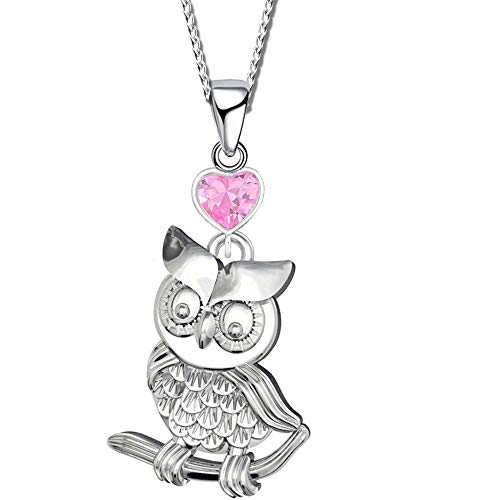 FANTASTIC NAILS COSMETIC COLLECTIONS Kinder Kette mit Anhänger echt 925 Sterling Silber mit Zirkonia Damen Frauen Mädchen Halskette Eule rosa Herz K559o + 42cm von FANTASTIC NAILS COSMETIC COLLECTIONS