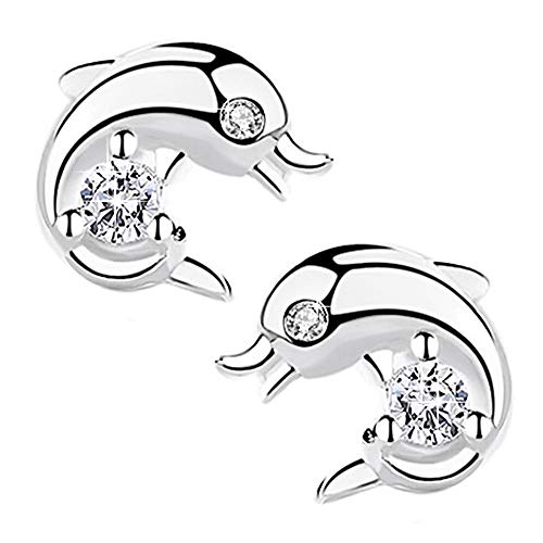 Kinder Mädchen Ohrringe echt 925 Sterling Silber mit Zirkonia Delfin Damen Ohrstecker K619 von FANTASTIC NAILS COSMETIC COLLECTIONS