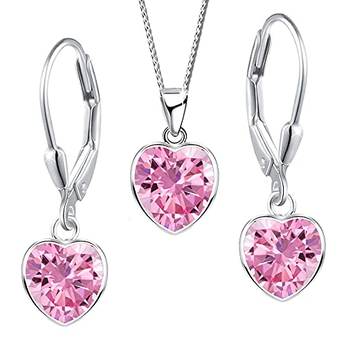 Kinder Mädchen Schmuckset echt 925 Sterling Silber Kette mit Ohrringe Herz rosa Ohrhänger (Set K978+K473o / 40+5cm) von FANTASTIC NAILS COSMETIC COLLECTIONS