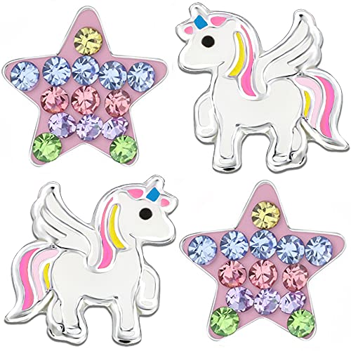 Kinder Mädchen Stern Pferde Einhorn Ohrringe echt 925 Sterling Silber Ohrstecker Geschenk (K753+K315o) von FANTASTIC NAILS COSMETIC COLLECTIONS