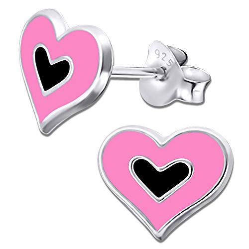 Kinder Ohrringe 925 Sterling Silber Mädchen Ohrstecker Herz Nr.655 Pink Schwarz von FANTASTIC NAILS COSMETIC COLLECTIONS