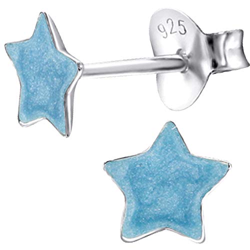 Kinder Ohrringe echt 925 Sterling Silber kleine Mädchen Ohrstecker Stern 635 Blau von FANTASTIC NAILS COSMETIC COLLECTIONS