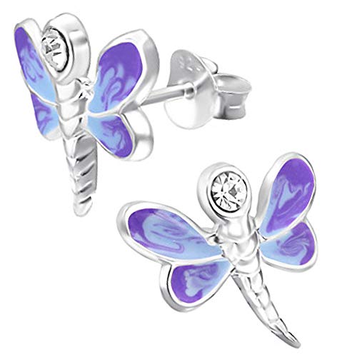 Kinder Ohrringe echt 925 Sterling Silber mit Zirkonia Mädchen Ohrstecker Schmetterling Libelle Lila-Blau Nr.86 von FANTASTIC NAILS COSMETIC COLLECTIONS