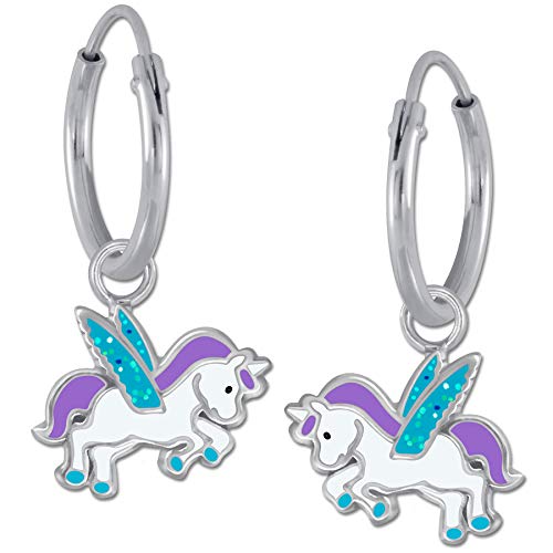 Mädchen Creolen echt 925 Sterling Silber Glitzer Ohrringe kleine Pferde Einhorn Gold Geschenk Idee Enkel Paten Kind K690o von FANTASTIC NAILS COSMETIC COLLECTIONS