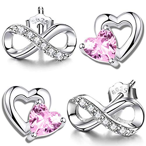 Mädchen Damen Herz Unendlichkeit Ohrringe echt 925 Sterling Silber Zeichen Symbol rosa (K923+K710) von FANTASTIC NAILS COSMETIC COLLECTIONS