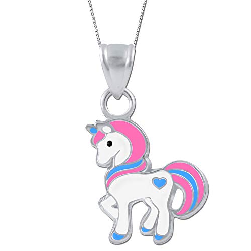 Mädchen-Kette mit Anhänger echt 925 Sterling Silber Kinder Halskette Pferde Einhorn K673o + 40cm von FANTASTIC NAILS COSMETIC COLLECTIONS