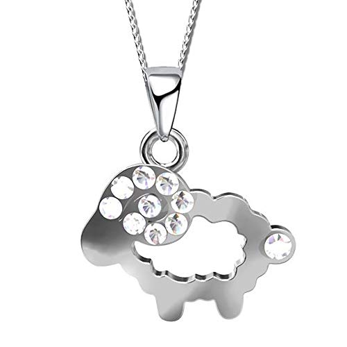 Mädchen Kette mit Anhänger echt 925 Sterling Silber mit Zirkonia Kinder Frauen Damen Halskette mit SWAROVSKI Stein Schaf A44Ko + 40cm von FANTASTIC NAILS COSMETIC COLLECTIONS