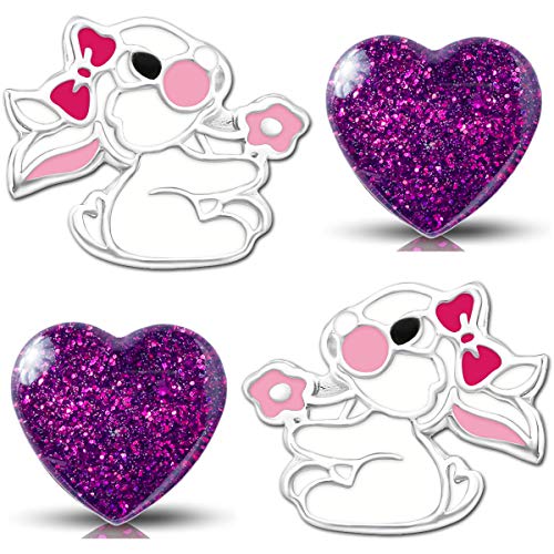 Mädchen Kinder Ohrringe echt 925 Sterling Silber Edelstahl Kinderschmuck Ohrstecker Hase Herz Set (K130+K296) von FANTASTIC NAILS COSMETIC COLLECTIONS