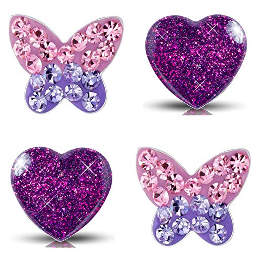 Mädchen Klein-Kinder Ohrringe echt 925 Sterling Silber Edelstahl Set Zirkonia Glitzer Schmetterling Herz (K935+K296) von FANTASTIC NAILS COSMETIC COLLECTIONS