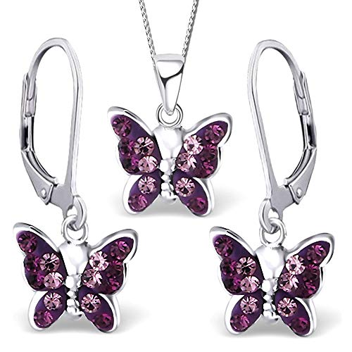Mädchen Kinder Schmuckset echt 925 Sterling Silber Zirkonia Kinder Ohrringe mit Halskette Schmetterlinge K407+K409 42cm von FANTASTIC NAILS COSMETIC COLLECTIONS