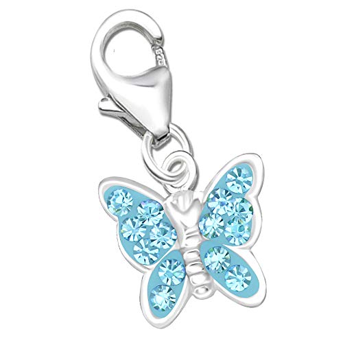 FANTASTIC NAILS COSMETIC COLLECTIONS Mädchen Schmetterling Charm Anhänger für Armbänder echt 925 Sterling Silber mit Zirkonia Bettelarmband Geschenk Kinder Frauen K658 Türkis +V2 von FANTASTIC NAILS COSMETIC COLLECTIONS