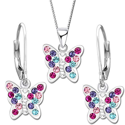 Mädchen Kinder Schmuckset Halskette mit Ohrringe Ohrhänger echt 925 Sterling Silber mit Zirkonia Kinder Set K649+K652 42cm von FANTASTIC NAILS COSMETIC COLLECTIONS