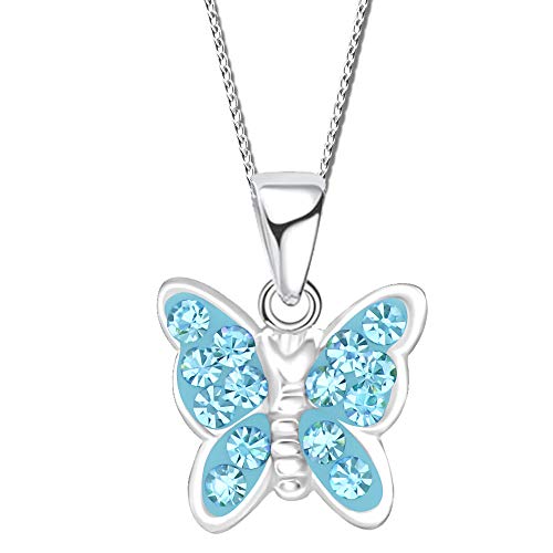 Mädchen silberne Schmetterling Halskette mit Anhänger echt 925 Sterling Silber mit Zirkonia Geschenk Idee Frauen Kinder K660o Türkis + 42cm von FANTASTIC NAILS COSMETIC COLLECTIONS