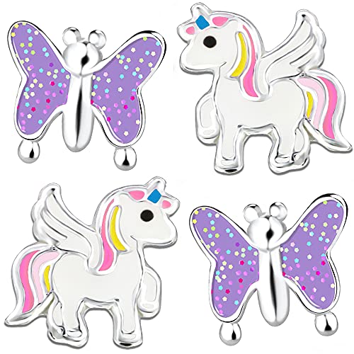 Set Kinder Mädchen Ohrringe 925 Sterling Silber kleine Ohrstecker Baby Pferde Einhorn Schmetterling (K315o+P10) von FANTASTIC NAILS COSMETIC COLLECTIONS