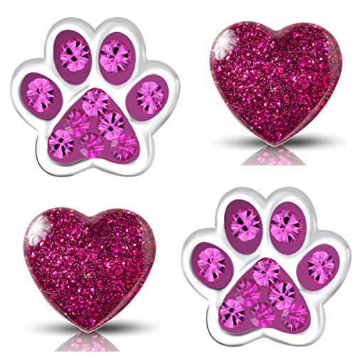 Set Kinder Mädchen-Ohrringe aus echt 925 Sterling Silber Mädchenschmuck pink Ohrstecker Pfote Edelstahl Herz (K727+K285) von FANTASTIC NAILS COSMETIC COLLECTIONS