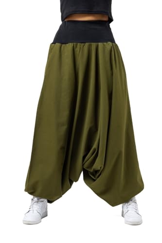 FANTAZIA Wahzaah Haremshose Unisex Übergröße zweifarbig – Größe S bis XXXL Khaki, kaki, 3XL Grande taille von FANTAZIA