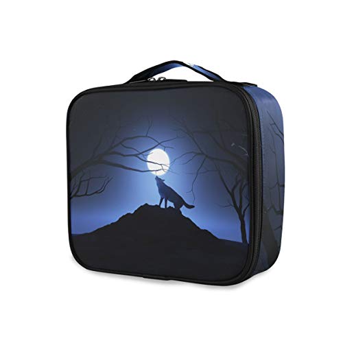 FANTAZIO Nachthimmel Wolf Heulendes Muster Kulturbeutel Kosmetiktasche Reise Kulturtasche Multifunktions Kosmetiktasche für Frauen von FANTAZIO