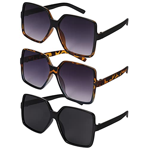 FANTESI 3 Stück übergroße Damen-Sonnenbrille, UV 400, rechteckig, Retro, für Damen, multi, Medium von FANTESI
