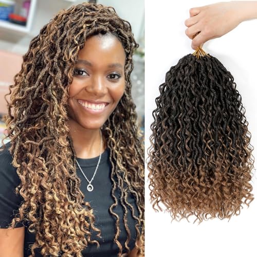 FANWYFYU 8Packs Goddess Locs Häkelhaar für schwarze Frauen, Zoll Göttin Locs Häkeln Faux Locs Häkelhaar, Bohemian Stil Locs, Fluss Locs Häkelhaar mit Lockigen Enden Synthetisch (T27, 14Inch) von FANWYFYU