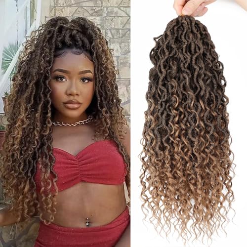 FANWYFYU 8Packs Goddess Locs Häkelhaar für schwarze Frauen, Zoll Göttin Locs Häkeln Faux Locs Häkelhaar, Bohemian Stil Locs, Fluss Locs Häkelhaar mit Lockigen Enden Synthetisch (T27, 18Inch) von FANWYFYU