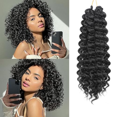 FANWYFYU 8Packs Kinky Curly Wave Small for Women 18Inch Soft Deep Wave Synthetic Crochet Hair Twist Boho Curly Braiding Machine Made Feather Hair Extension. (1B, 14 inch) von FANWYFYU
