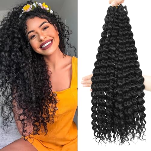 FANWYFYU 8Packs Kinky Curly Wave Small for Women 18Inch Soft Deep Wave Synthetic Crochet Hair Twist Boho Curly Braiding Machine Made Feather Hair Extension. (1B, 22 inch) von FANWYFYU