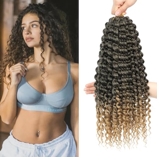 FANWYFYU 8Packs kinky Wave Curly Crochet Hair for Women 18Inch Goddess Box Deep Wave Braid Curly Hair Micro Twist Boho Braiding Hairs Machine Made Feather Hair Extension（1B/27） von FANWYFYU