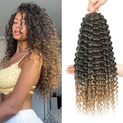 FANWYFYU 8Packs Kinky Curly Wave Small for Women 18Inch Soft Deep Wave Synthetic Crochet Hair Twist Boho Curly Braiding Machine Made Feather Hair Extension. (1B/27, 22 inch) von FANWYFYU