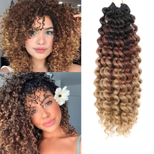 FANWYFYU 8Packs Kinky Curly Wave Small for Women 18Inch Soft Deep Wave Synthetic Crochet Hair Twist Boho Curly Braiding Machine Made Feather Hair Extension. (1B/30/27, 14 inch) von FANWYFYU