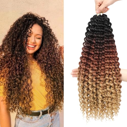 FANWYFYU 8Packs Kinky Curly Wave Small for Women 18Inch Soft Deep Wave Synthetic Crochet Hair Twist Boho Curly Braiding Machine Made Feather Hair Extension. (1B/30/27, 22 inch) von FANWYFYU