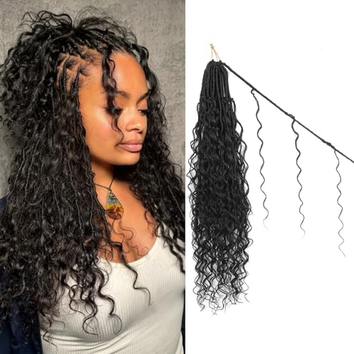FANWYFYU Boho Faux Locs Crochet Hair 8 Packs Goddess Locs Boho Soft Locs Crochet Hair with Curly Ends Pre-looped Long Bohemian River Locs Crochet Hair For Women (1B, 14 Inch) von FANWYFYU