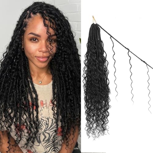 FANWYFYU Boho Faux Locs Crochet Hair 8 Packs Goddess Locs Boho Soft Locs Crochet Hair with Curly Ends Pre-looped Long Bohemian River Locs Crochet Hair For Women (1B, 18 Inch) von FANWYFYU