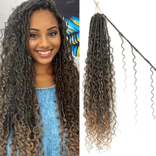 FANWYFYU Boho Faux Locs Crochet Hair 8 Packs Goddess Locs Boho Soft Locs Crochet Hair with Curly Ends Pre-looped Long Bohemian River Locs Crochet Hair For Women (T27#, 24 Inch) von FANWYFYU