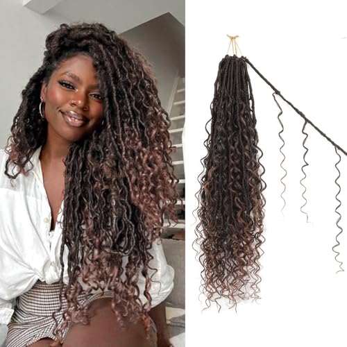 FANWYFYU Boho Faux Locs Crochet Hair 8 Packs Goddess Locs Boho Soft Locs Crochet Hair with Curly Ends Pre-looped Long Bohemian River Locs Crochet Hair For Women (T30#, 18 Inch) von FANWYFYU