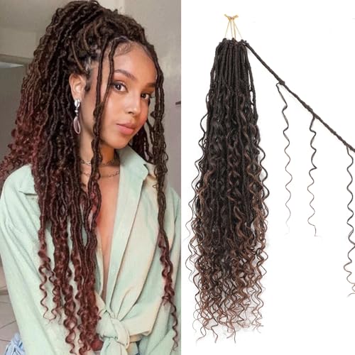 FANWYFYU Boho Faux Locs Crochet Hair 8 Packs Goddess Locs Boho Soft Locs Crochet Hair with Curly Ends Pre-looped Long Bohemian River Locs Crochet Hair For Women (T30#, 24 Inch) von FANWYFYU