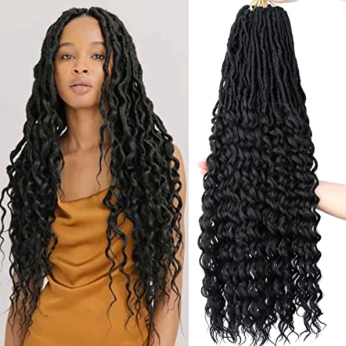 FANWYFYU Crochet Braids Twist Hair Goddess Faux Locs Curly Ends Dreadlocks Braids Synthetic 6Packs 50,8 cm Hair Extensions High Temperature for Black Women (Deep-1B-30 inch) von FANWYFYU