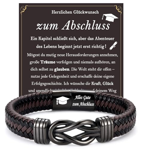 FAOMZQ Abschluss Armband, Geschenke zum Abi Abitur für Jungen, Lederarmband mit Gravur als Geschenk zum Abitur Schulabschluss Bachelor Master Abschluss für Jungs Sohn Enkel Neffen Freund Bruder von FAOMZQ