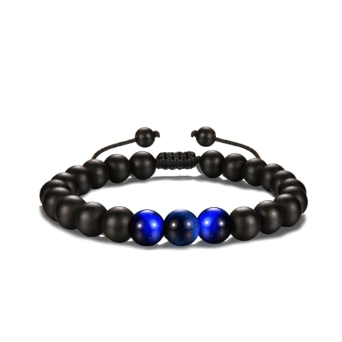 FAOMZQ Perlenarmband Herren, 30 Geburtstag Männer, Geschenke für Männer 8mm Blaues Tigerauge Armbänder für Herren, Herrenarmband Geschenk für Jungs Sohn Bruder von FAOMZQ