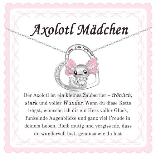 FAOMZQ Axolotl Geschenk Mädchen, Rosa Axolotl Halskette, Axolotl Kette für Tochter Schwester Enkelin Nichte, Axolotl Geschenke zum Geburtstag Weihnachten Schulanfang Einschulung Taufe Kommunion von FAOMZQ