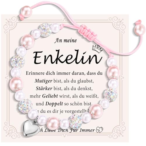 FAOMZQ Enkelin Geschenk, Perlen Armband mit Herz für Enkelin, Geschenke für Enkelin von Oma Opa Großeltern zum Geburtstag Weihnachten Abschluss Einschulung von FAOMZQ