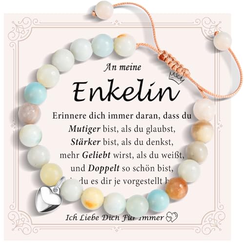 FAOMZQ Enkelin Geschenk, Amazonit Perlen Armband für Enkelin, Geschenke für Enkelin von Oma Opa Großetern zum Geburtstag Weihnachten Abschluss Einschulung von FAOMZQ
