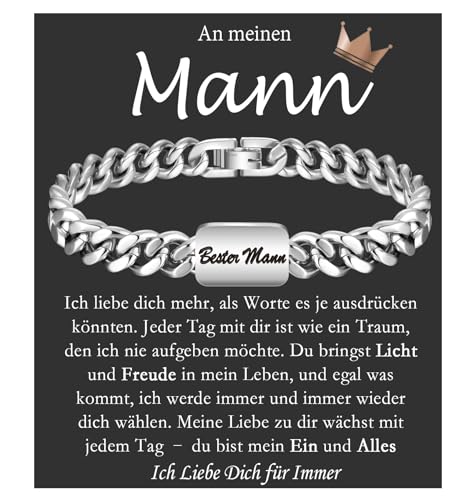 FAOMZQ Geschenk für Meinen Mann, Kubanisches Armband mit Gravur Bester Mann, Geschenke von Frau Freundin für Ehemann Mann zum Geburtstag Jahrestag Valentinstag Hochzeitstag Weihnachten FAOMZQ Geschenk für Meinen Mann, Kubanisches Armband mit Gravur Bester Mann, Geschenke von Frau Freundin für Ehemann Mann zum Geburtstag Jahrestag Valentinstag Hochzeitstag Weihnachten von FAOMZQ